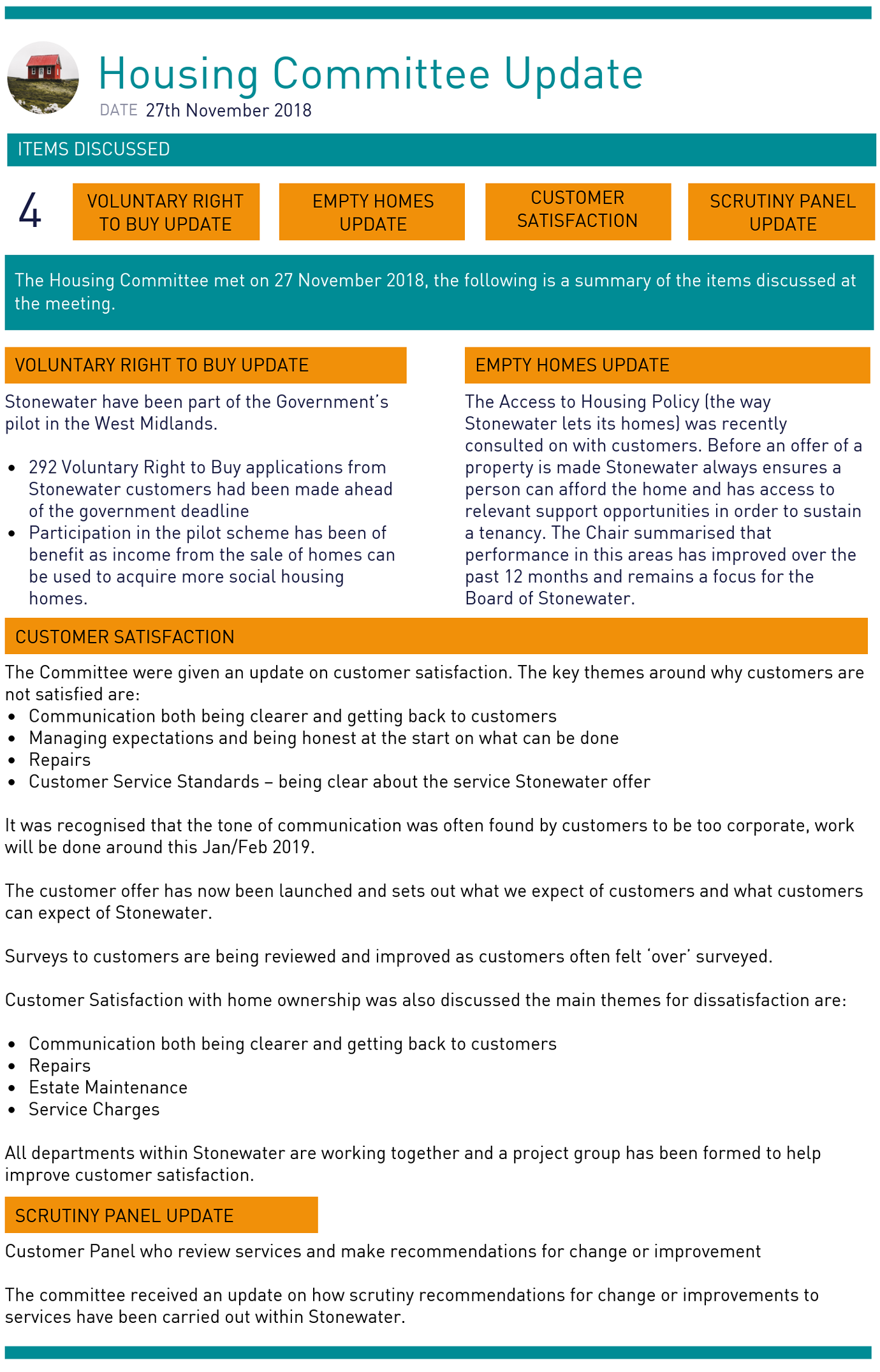 Housing Committee Update - November 2018